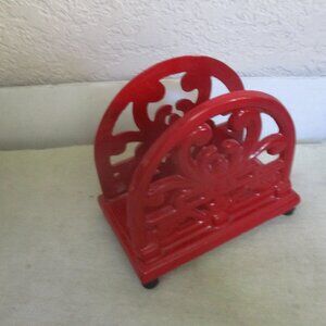 Red Enamel Cast  Iron Napkin Holder